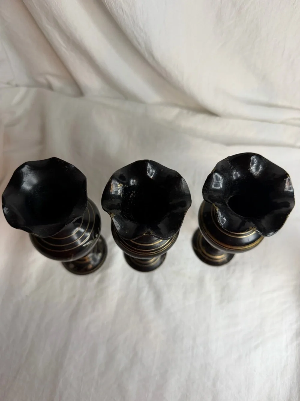 Vintage Hand-Etched Brass Bud Vases - Set of 3